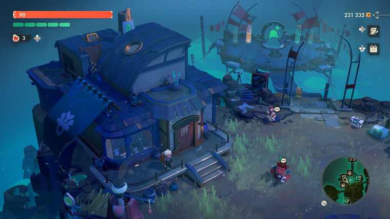 The Moonlighter shop at night beside the dungeon portal